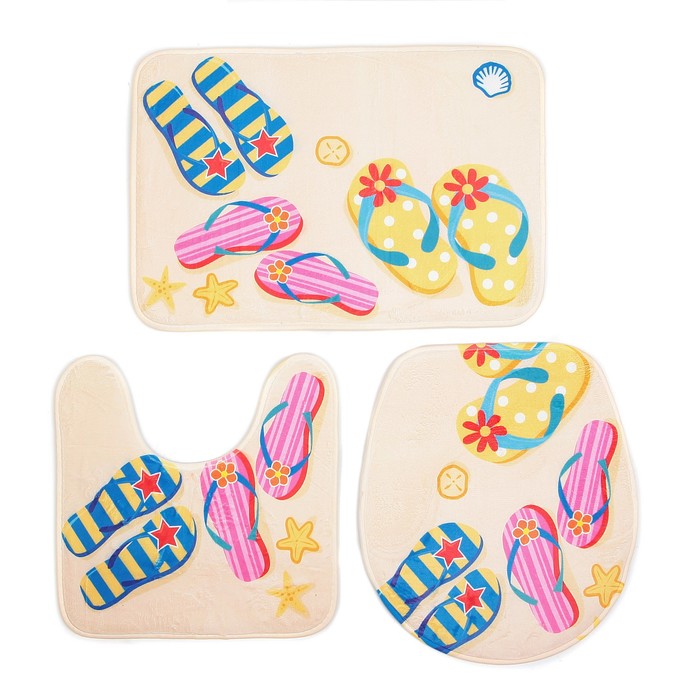 Набор ковриков для ванной и туалета 3 шт "Сланцы на песке"