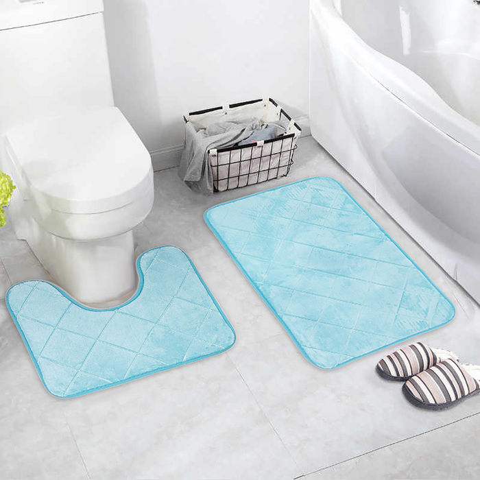 Набор ковриков для ванной и туалета 2 шт "Ромбы", цвет голубой