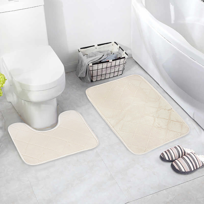 Набор ковриков для ванной и туалета 2 шт "Ромбы", цвет молочный