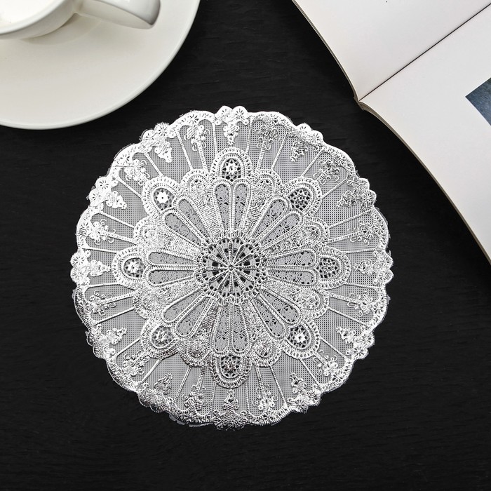Салфетка ажурная ПВХ d15 см "Лучи" серебро