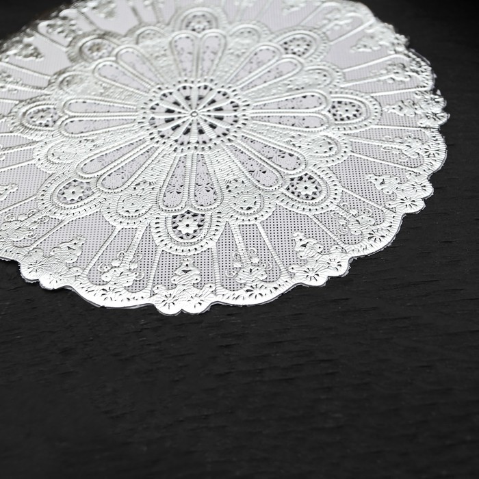 Салфетка ажурная ПВХ d15 см "Лучи" серебро