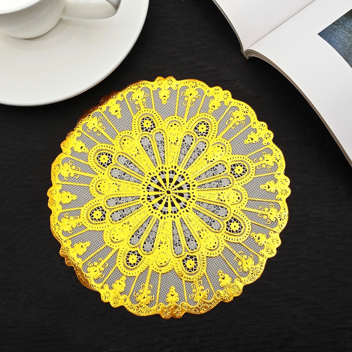 Салфетка ажурная ПВХ d15 см "Листочки" золото