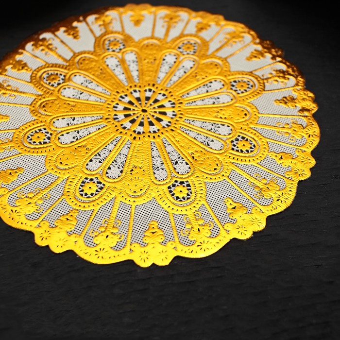 Салфетка ажурная ПВХ d15 см "Листочки" золото