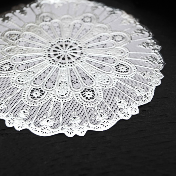 Салфетка ажурная ПВХ d15 см "Листочки" серебро