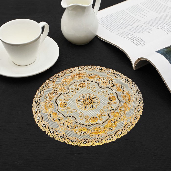 Салфетка ажурная ПВХ d20 см "Розы" золото