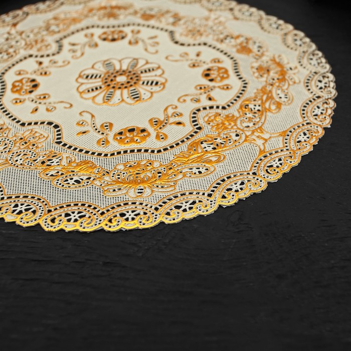 Салфетка ажурная ПВХ d20 см "Розы" золото