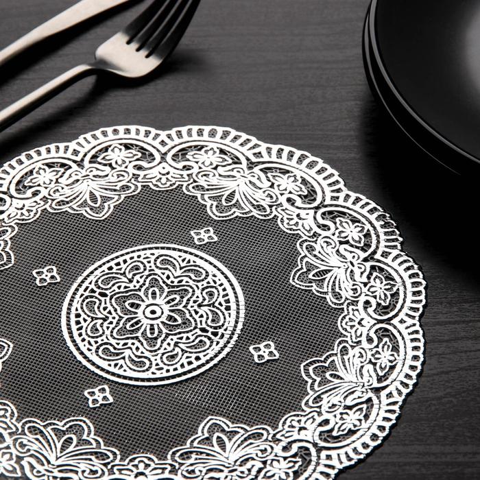 Салфетка ажурная ПВХ d20 см "Розы" серебро