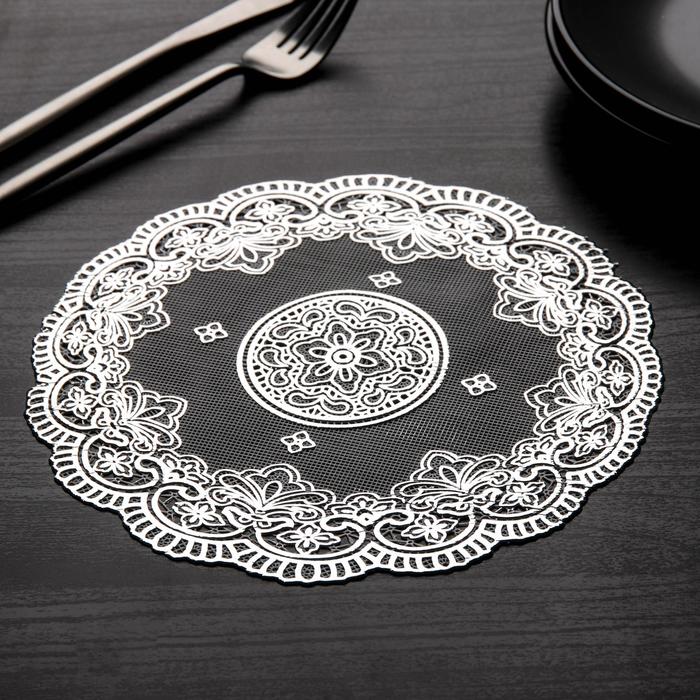 Салфетка ажурная ПВХ d20 см "Розы" серебро