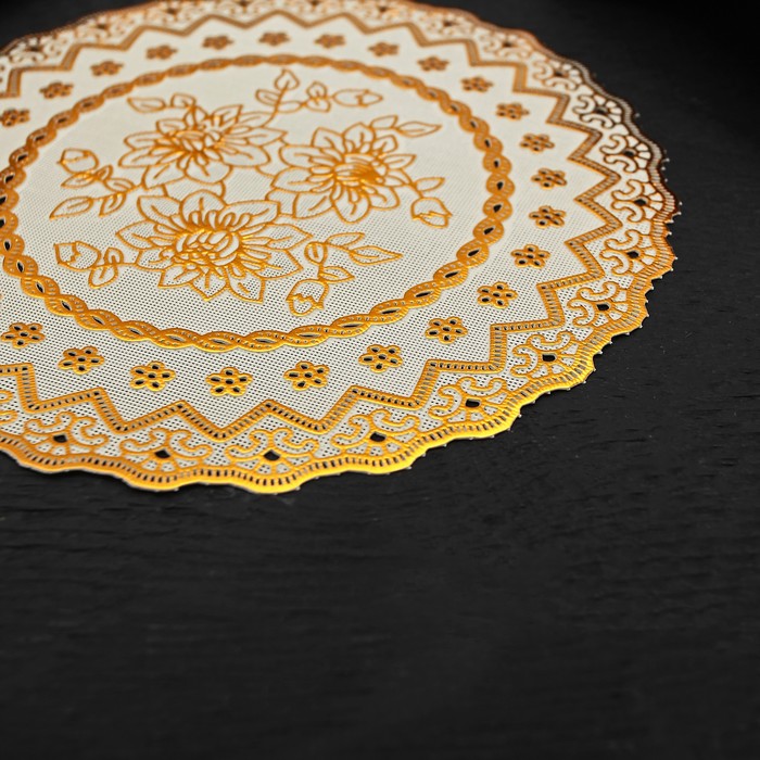 Салфетка ажурная ПВХ d20 см "Цветник" золото