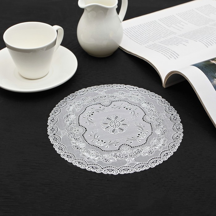 Салфетка ажурная ПВХ d20 см "Цветник" серебро