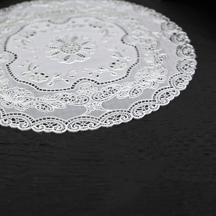 Салфетка ажурная ПВХ d20 см "Цветник" серебро