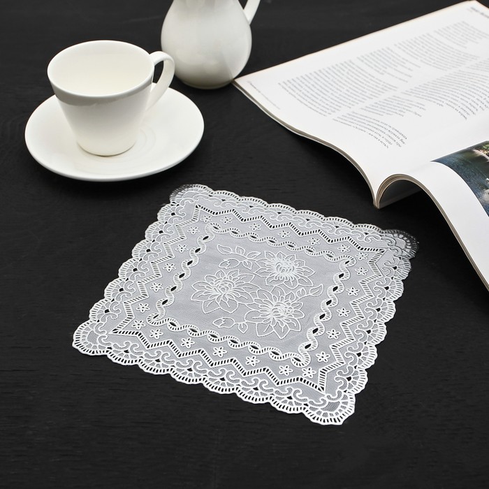 Салфетка ажурная ПВХ 20x20 "Букет" серебро