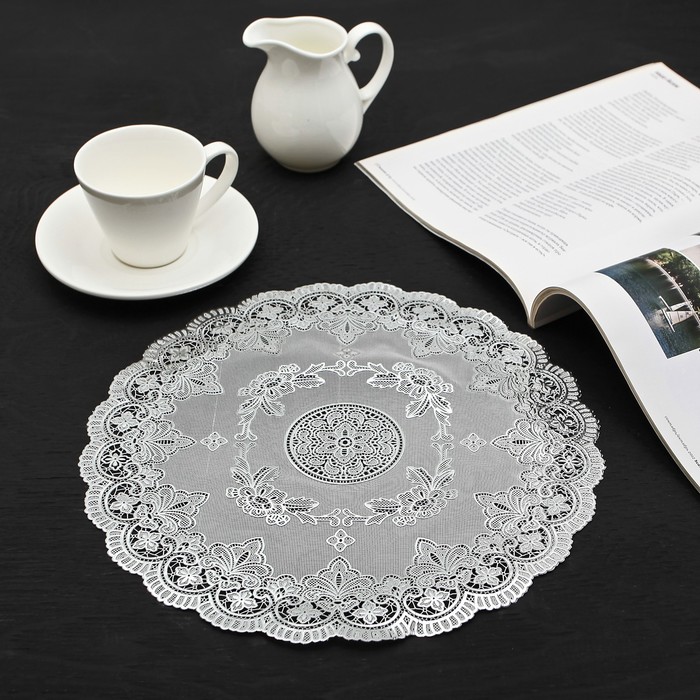 Салфетка ажурная ПВХ 30x30 "Цветок" серебро