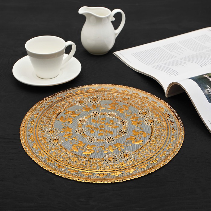 Салфетка ажурная ПВХ 30х30 см "Листочки" золото