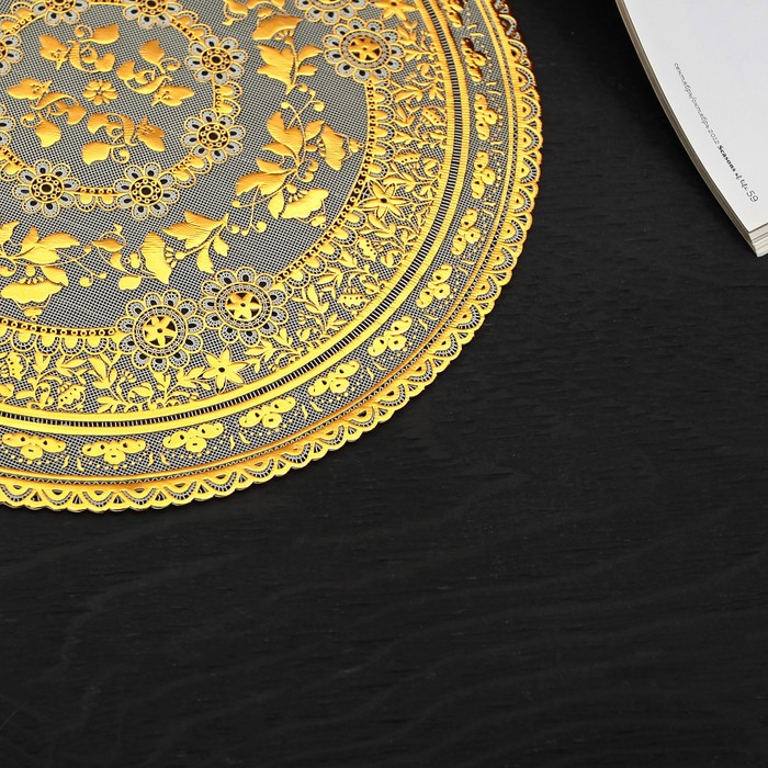 Салфетка ажурная ПВХ 30х30 см "Листочки" золото
