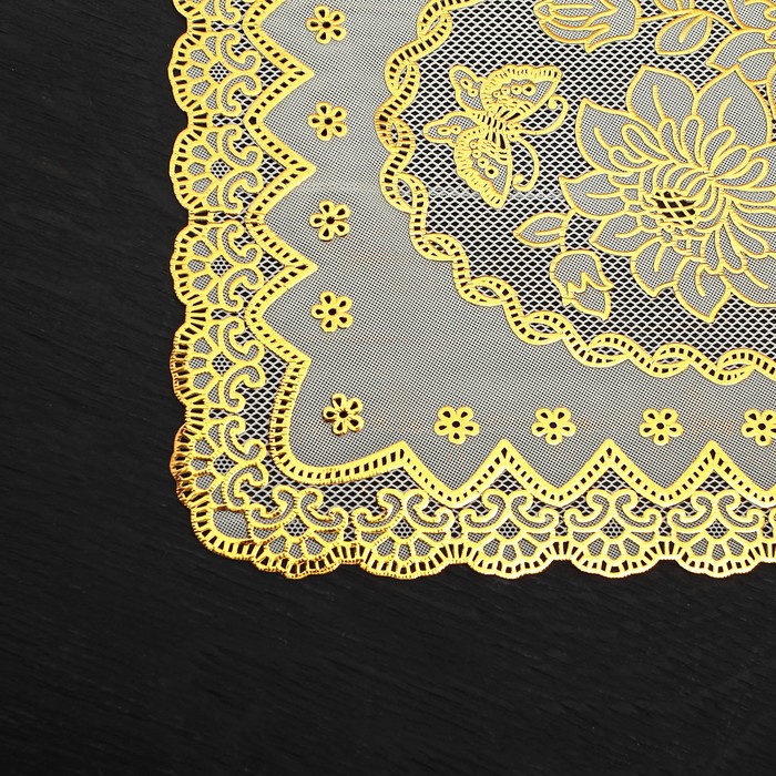 Салфетка ажурная ПВХ 37х25 см "Розы" золото, прямоугольник