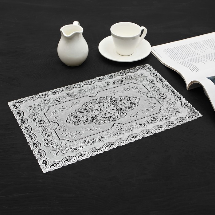 Салфетка ажурная ПВХ 37х25 см "Изыск" серебро