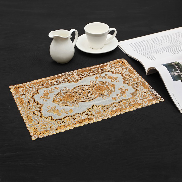 Салфетка ажурная ПВХ 37х25 см "Абстракция цветов" золото