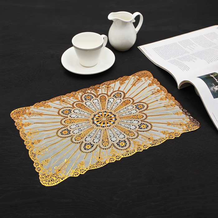Салфетка ажурная ПВХ 37х25 см "Лучи" золото