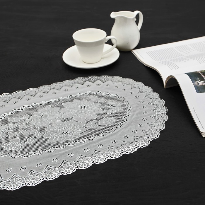 Салфетка ажурная ПВХ 44х31 см "Розы" серебро, овал