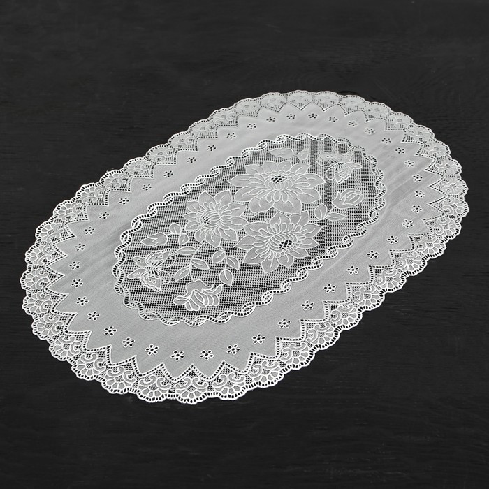 Салфетка ажурная ПВХ 44х31 см "Розы" серебро, овал