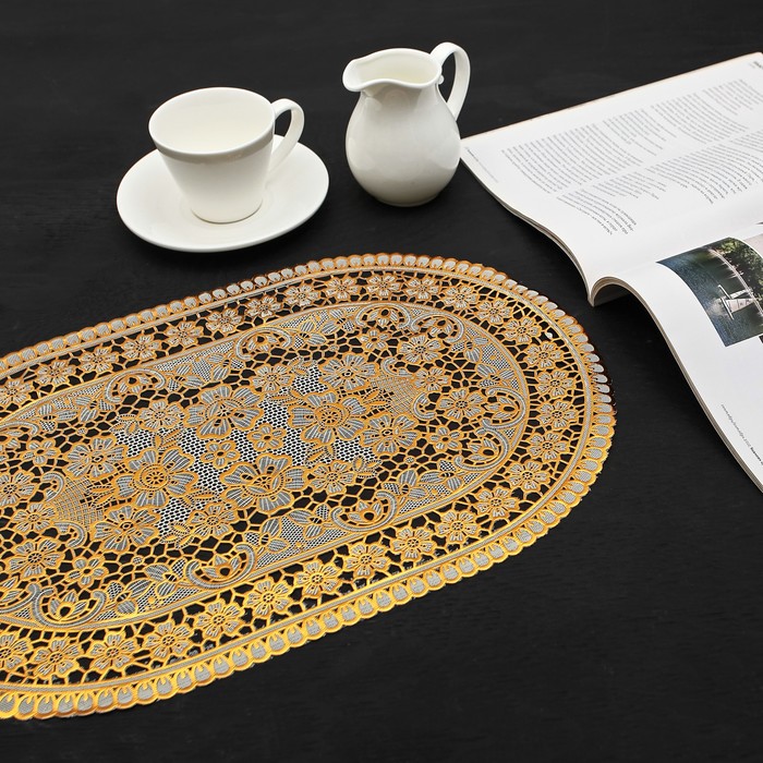 Салфетка ажурная ПВХ 44,5х25,5 см "Полевые цветы" золото