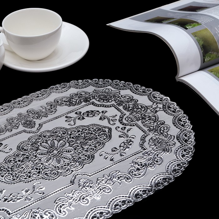 Салфетка ажурная ПВХ 45х30 см "Геральдика" серебро
