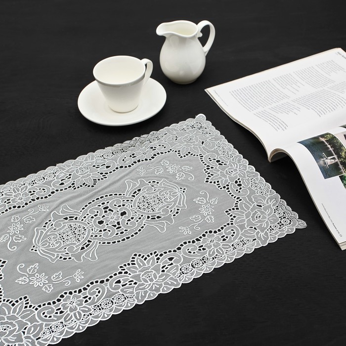 Салфетка ажурная ПВХ 45х30 см "Грация" серебро