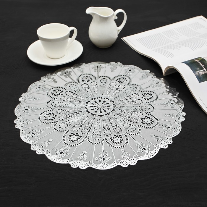 Салфетка ажурная ПВХ d38 см "Лучи" серебро