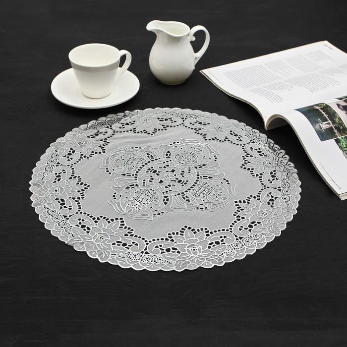 Салфетка ажурная ПВХ d38 см "Грация" серебро