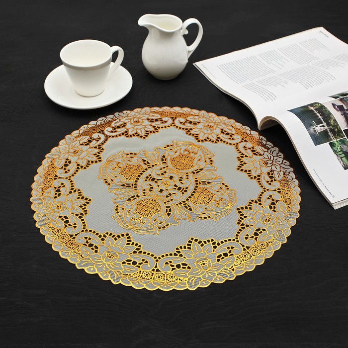 Салфетка ажурная ПВХ d38 см "Грация" золото