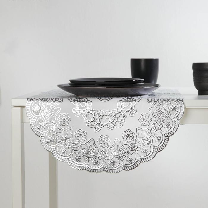 Салфетка ажурная ПВХ 84х40 см "Цветенье" серебро