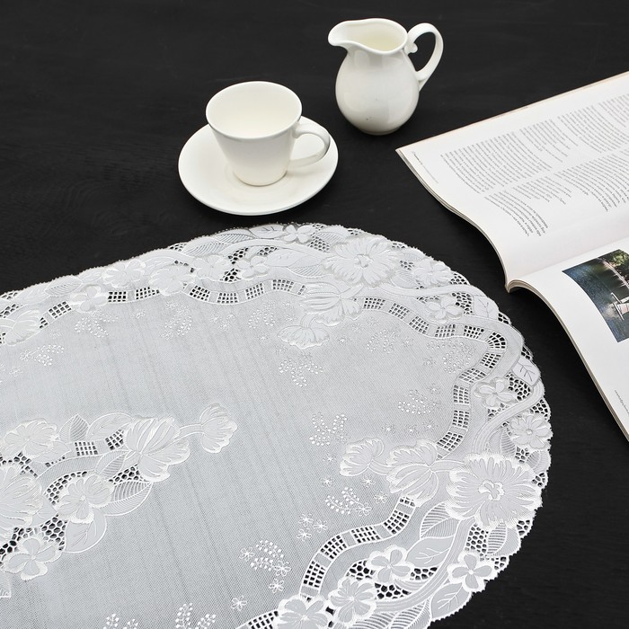 Салфетка ажурная ПВХ 84х40 см "Незабудки" серебро, овал