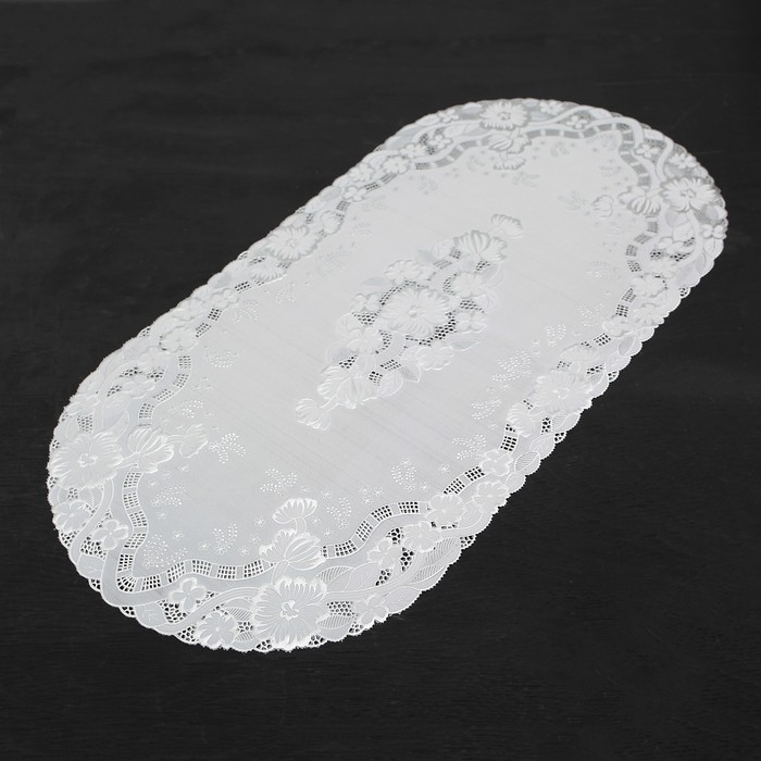 Салфетка ажурная ПВХ 84х40 см "Незабудки" серебро, овал