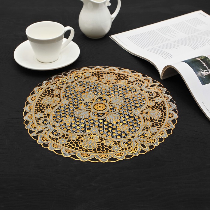 Салфетка ажурная ПВХ 30х30 см "Цветы" золото