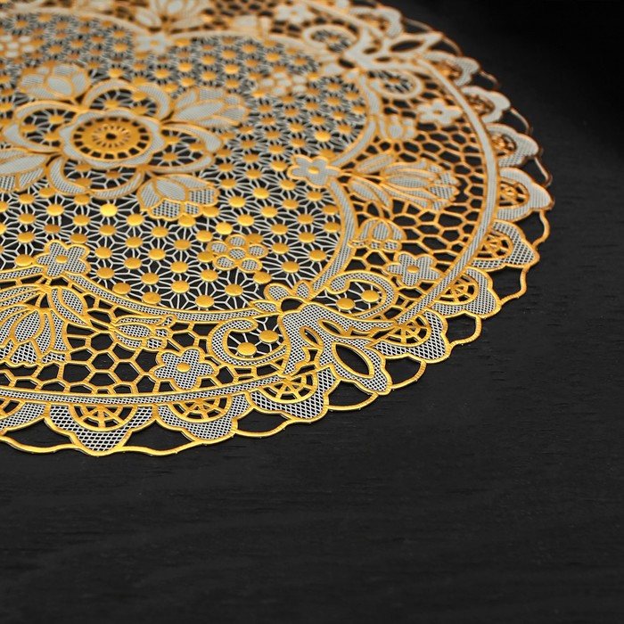 Салфетка ажурная ПВХ 30х30 см "Цветы" золото