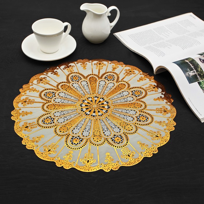 Салфетка ажурная ПВХ d38 см "Лучи" золото