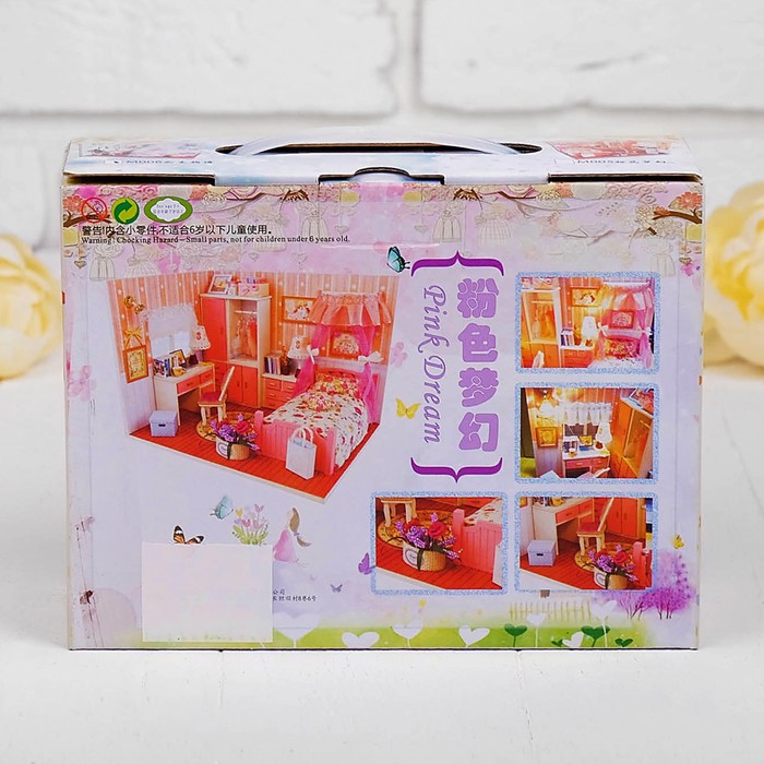 Интерьерный домик - миниатюра, своими руками "Спальня с круглой кроватью" со светом