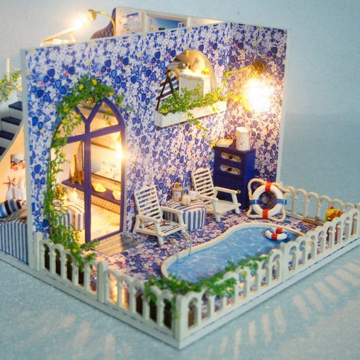 Интерьерный домик - миниатюра, своими руками "Дом на острове Санторини" со светом