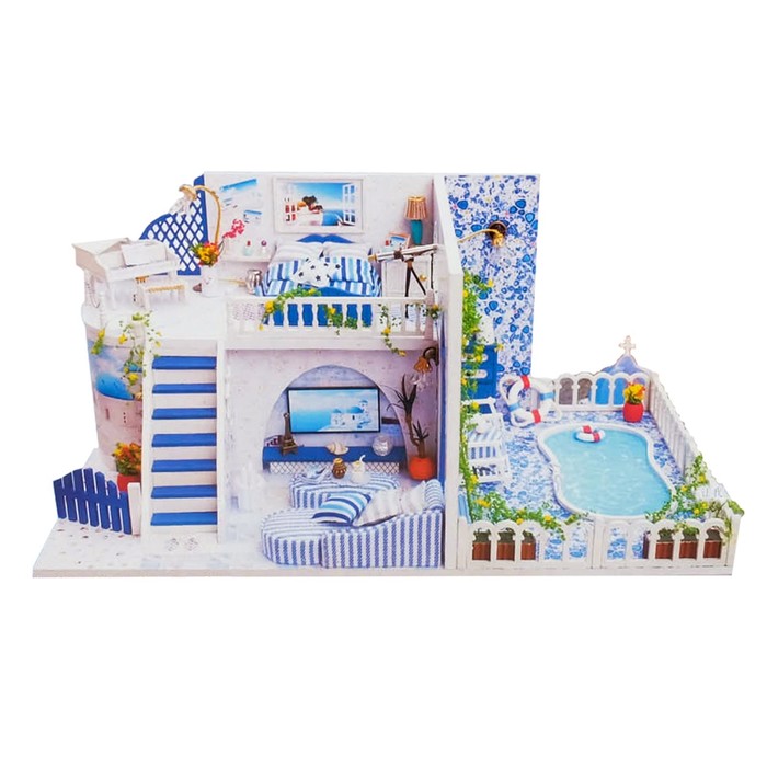 Интерьерный домик - миниатюра, своими руками "Дом на острове Санторини" со светом