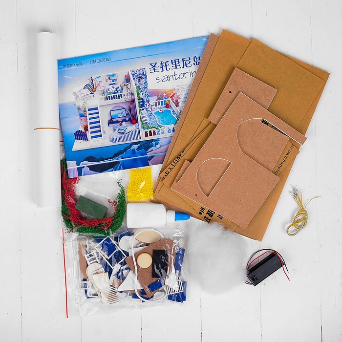 Интерьерный домик - миниатюра, своими руками "Дом на острове Санторини" со светом