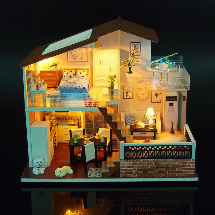Интерьерный домик - миниатюра своими руками "Трёхуровневый дом" со светом