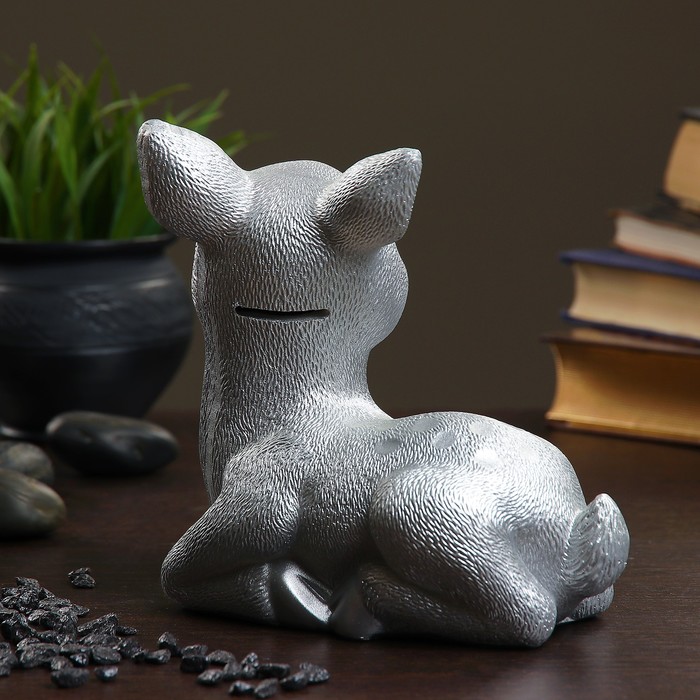 Копилка "Олененок" серебряный 17см