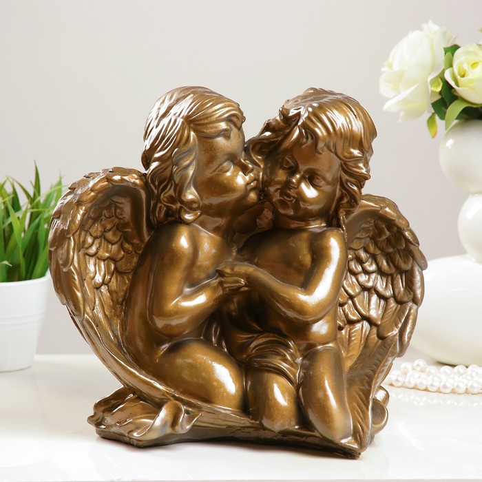 Статутка  &quot;Ангелы с сердцем пара вместе&quot; бронза 30см