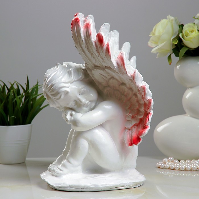 Статуэтка "Ангел средний с крыльями" 33см бело-розовый