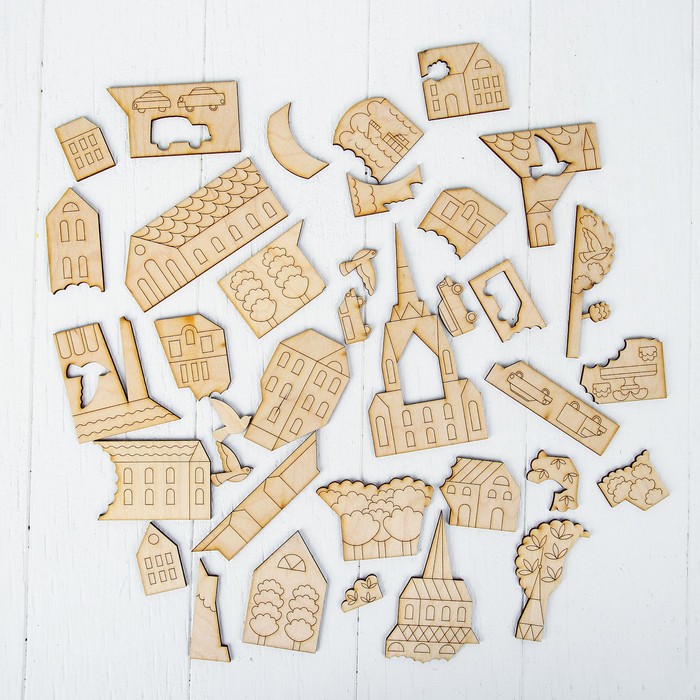 Пазл деревянный "Город", 29 × 20 см, 35 элементов