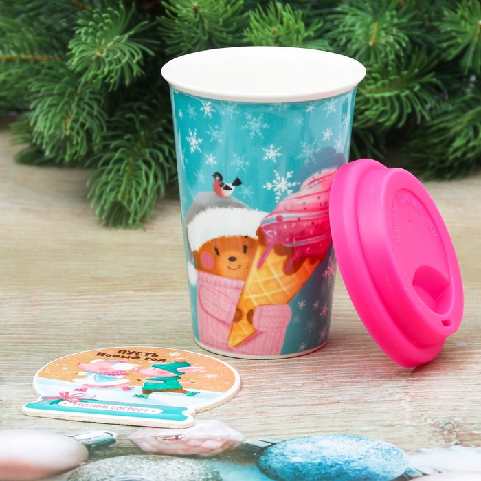 Набор "Зимние радости", термостакан 300 мл, подставка