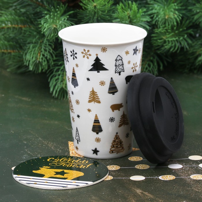 Набор "Все исполнит Новый год", термостакан 300 мл, подставка