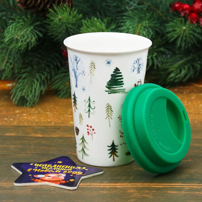 Набор "Пусть зима принесет счастье", термостакан 300 мл, подставка