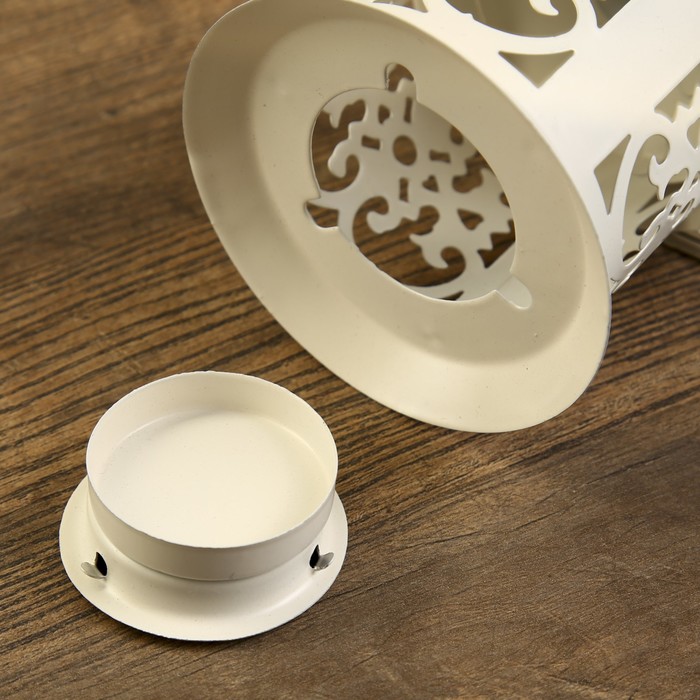 Подсвечник металл 1 свеча "Ажурный фонарик" белый 20х12х9,5 см